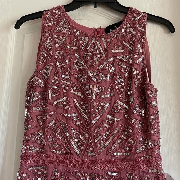 Nwt Mac Duggal Triangle Bead & Sequin Pattern Midi Sheath Dress in Rosewood Pink - Picture 7 of 15